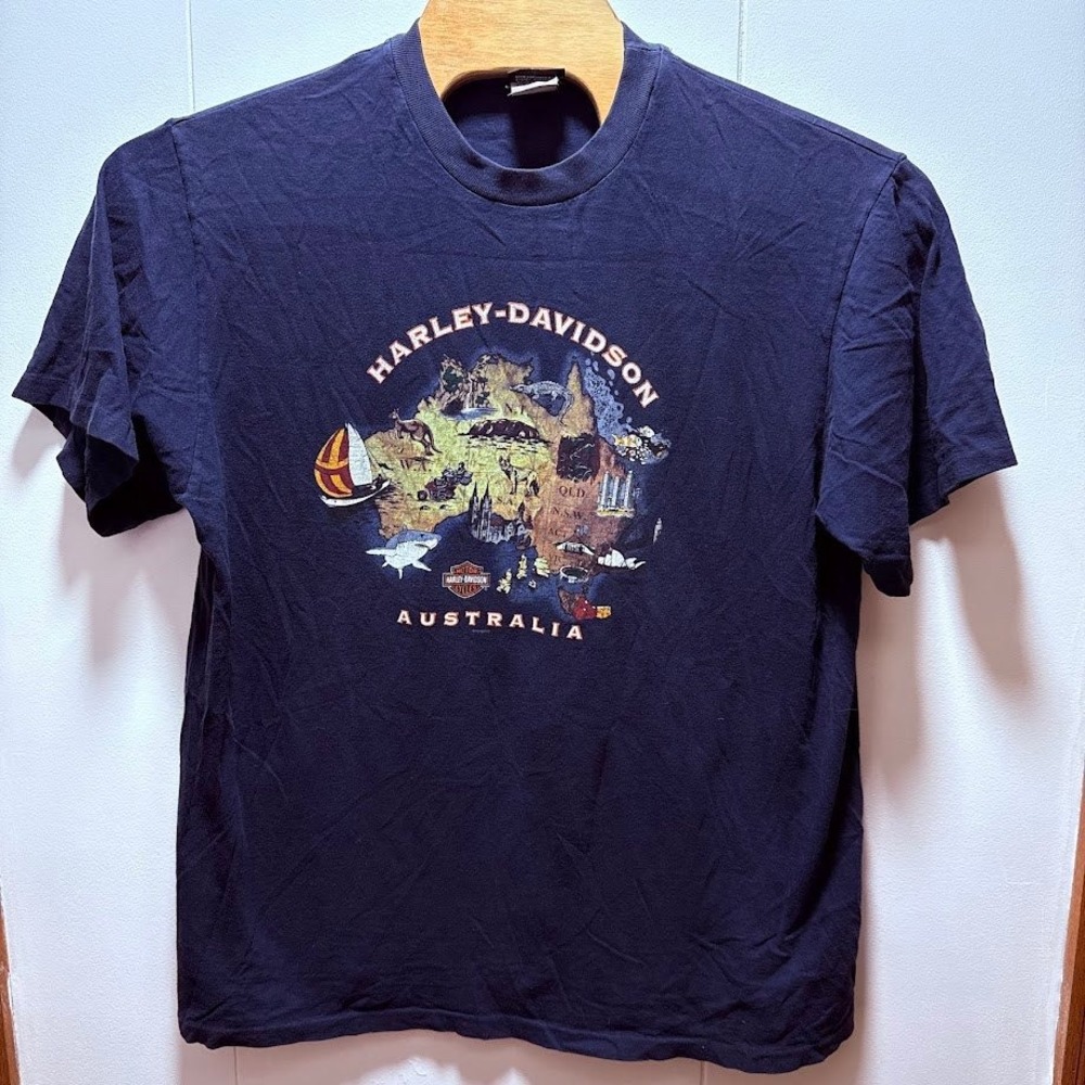 Vintage 1999 Harley Davidson Australia T Shirt Navy Blue Single Stitch 90s Large
